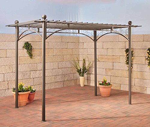 CLP Eisen-Pergola Ulpgar 01 A I Begrünbares Terassendach Im Landhausstil I Rankpavillon Für Kletterpflanzen I Rankgestell Mit Verzierungen, Farbe:anthrazit von CLP