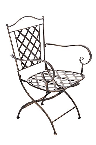 CLP Eisenstuhl Adara im Jugendstil I Outdoor-Stuhl mit Armlehnen I Handgefertigter Gartenstuhl aus Eisen I erhältlich, Farbe:Bronze von CLP