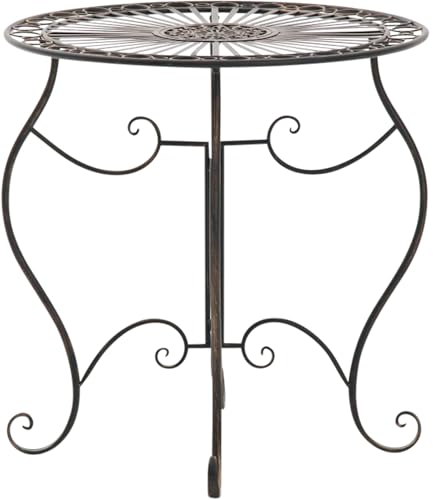 CLP Eisentisch Indra | Metalltisch im nostalgischen Design für Garten & Balkon | runder Bistrotisch wetterfest & pflegeleicht, Farbe:Bronze von CLP