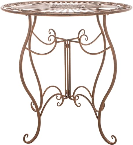 CLP Eisentisch Indra | Metalltisch im nostalgischen Design für Garten & Balkon | runder Bistrotisch wetterfest & pflegeleicht, Farbe:antik braun von CLP