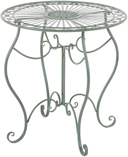 CLP Eisentisch Indra | Metalltisch im nostalgischen Design für Garten & Balkon | runder Bistrotisch wetterfest & pflegeleicht, Farbe:antik-grün von CLP