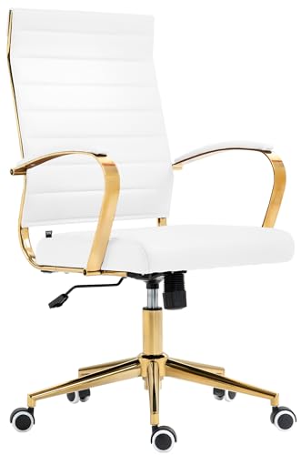 CLP Ergonomischer Bürostuhl Havanna Kunstleder I Höhenverstellbarer Schreibtischstuhl Mit Metall-Gestell In Gold-Optik I 360 Grad Drehbar, Farbe:weiß CLP Ergonomischer Bürostuhl Havanna Kunstleder I Höhenverstellbarer Schreibtischstuhl Mit Metall-Gestell In Gold-Optik I 360 Grad Drehbar, Farbe:weiß von CLP