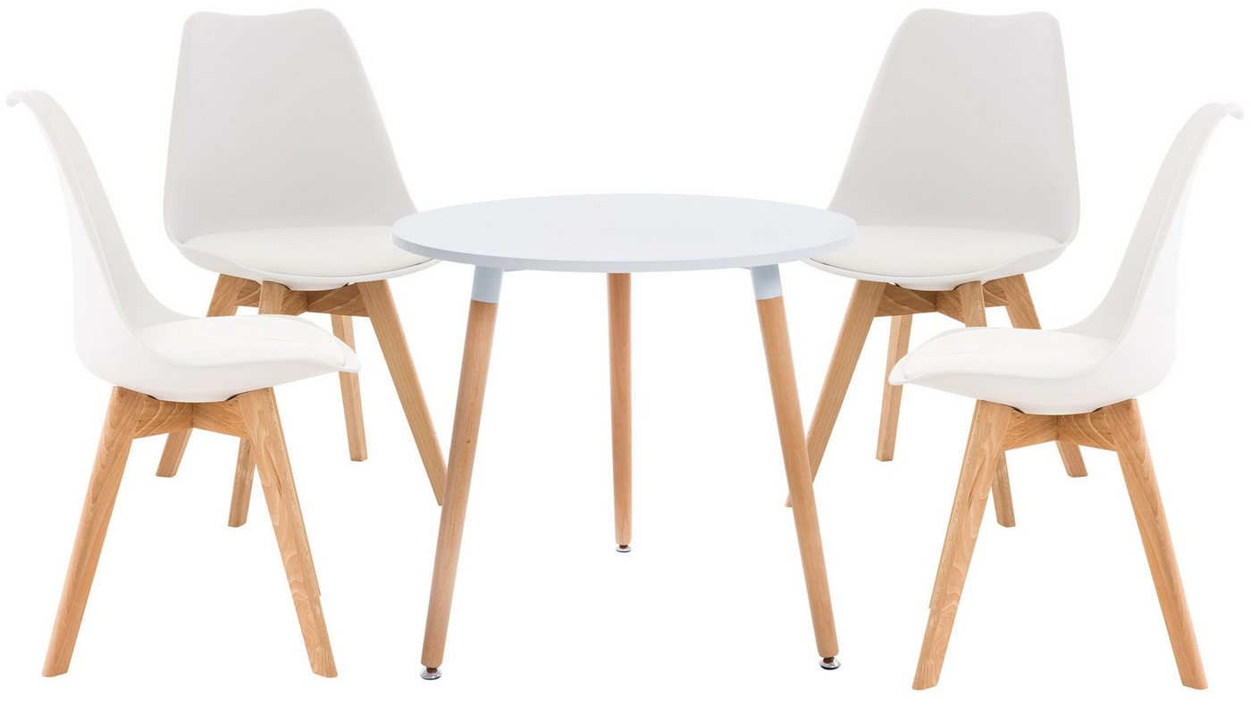 CLP Essgruppe Lansgar, 1 Tisch (80 cm), 4 Stühle mit Sitzpolster, Buchenholz von CLP