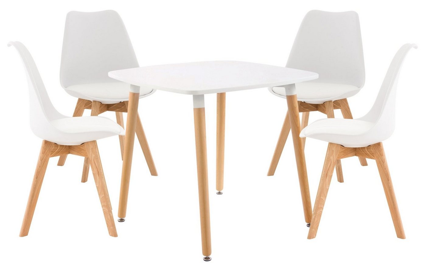 CLP Essgruppe Liborg, Tisch und 4 Stühle mit Sitzpolster, Buchenholz von CLP