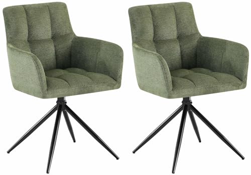CLP Esszimmerstühle 2er Set, Sessel Jonah drehbar mit Armlehnen, modernes Drehstuhl für Wohnzimmer 150 kg belastbar, Farbe:grün von CLP
