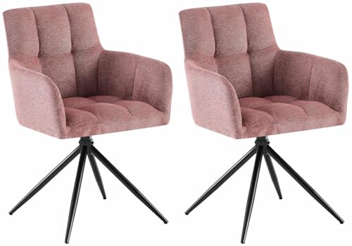 CLP Esszimmerstühle 2er Set, Sessel Jonah drehbar mit Armlehnen, modernes Drehstuhl für Wohnzimmer 150 kg belastbar, Farbe:rubinrot von CLP