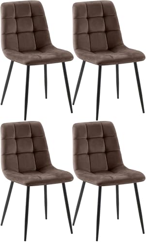 CLP Esszimmerstühle 4er Set Samt Asti, Bequeme Küchenstühle gepolstert, Polsterstühle Esszimmer mit Rückenlehne, bis 150 kg belastbar, Farbe:braun von CLP