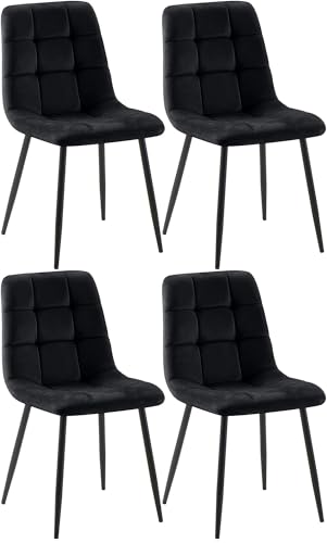 CLP Esszimmerstühle 4er Set Samt Asti, Bequeme Küchenstühle gepolstert, Polsterstühle Esszimmer mit Rückenlehne, bis 150 kg belastbar, Farbe:schwarz von CLP