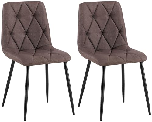 CLP Esszimmerstuhl 2er Set Clairton, Küchenstuhl gepolstert mit gestepptem Bezug, mit schwarzem Metallgestell, bis 150 kg belastbar, Farbe:braun, Material:Stoff von CLP