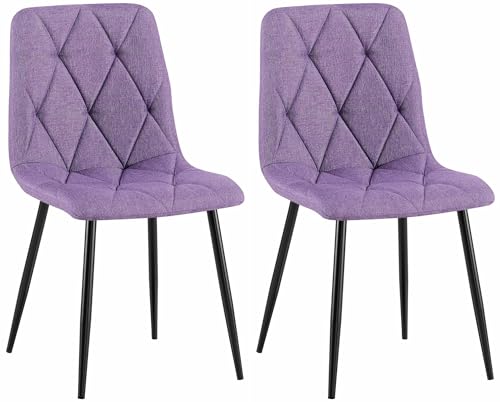 CLP Esszimmerstuhl 2er Set Clairton, Küchenstuhl gepolstert mit gestepptem Bezug, mit schwarzem Metallgestell, bis 150 kg belastbar, Farbe:lila, Material:Stoff von CLP