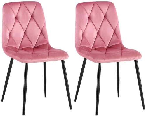 CLP Esszimmerstuhl 2er Set Clairton, Küchenstuhl gepolstert mit gestepptem Bezug, mit schwarzem Metallgestell, bis 150 kg belastbar, Farbe:rosa, Material:Samt von CLP