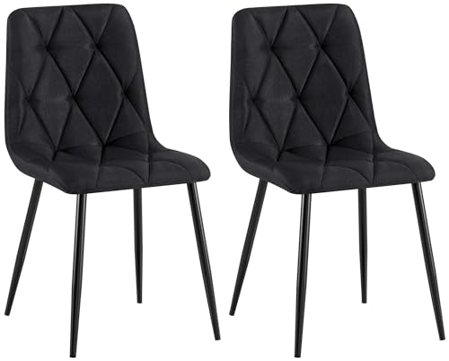 CLP Esszimmerstuhl 2er Set Clairton, Küchenstuhl gepolstert mit gestepptem Bezug, mit schwarzem Metallgestell, bis 150 kg belastbar, Farbe:schwarz, Material:Stoff von CLP