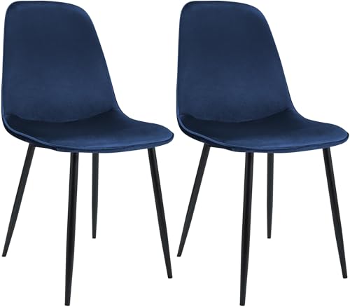 CLP Esszimmerstuhl 2er Set gepolstert Maryam, Küchenstuhl mit Rückenlehne und schwarzem Metallgestell, bis 150 kg belastbar, Farbe:dunkelblau, Material:Samt von CLP