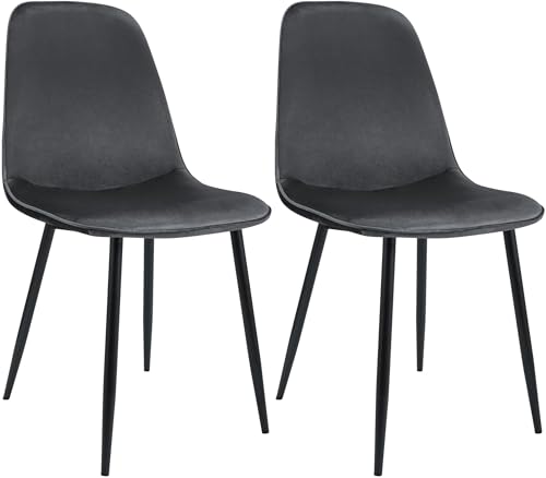 CLP Esszimmerstuhl 2er Set gepolstert Maryam, Küchenstuhl mit Rückenlehne und schwarzem Metallgestell, bis 150 kg belastbar, Farbe:dunkelgrau, Material:Samt von CLP