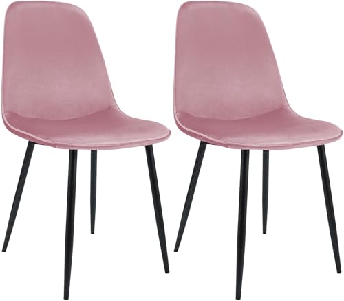 CLP Esszimmerstuhl 2er Set gepolstert Maryam, Küchenstuhl mit Rückenlehne und schwarzem Metallgestell, bis 150 kg belastbar, Farbe:rosa, Material:Samt von CLP