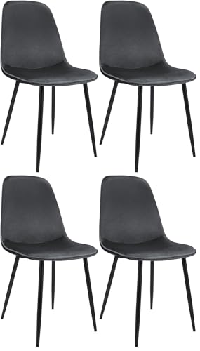 CLP Esszimmerstuhl 4er Set gepolstert Maryam, Küchenstuhl mit Rückenlehne, 150 kg belastbar für Küche, Wohnzimmer und Schlafzimmer, Farbe:dunkelgrau, Material:Samt von CLP