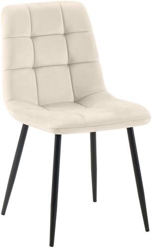 CLP Esszimmerstuhl Antibes | Samt | Gepolstert | Küchenstuhl | Metallbeine mit Bodenschonern | Belastbar bis 150 kg, Farbe:Creme von CLP