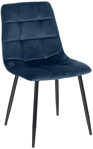 CLP Esszimmerstuhl Antibes | Samt | Gepolstert | Küchenstuhl | Metallbeine mit Bodenschonern | Belastbar bis 150 kg, Farbe:dunkelblau von CLP
