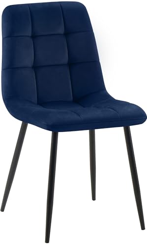 CLP Esszimmerstuhl Antibes | Samt | Gepolstert | Küchenstuhl | Metallbeine mit Bodenschonern | Belastbar bis 150 kg, Farbe:dunkelblau von CLP