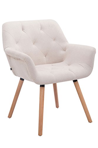 CLP Esszimmerstuhl Cassidy Mit Stoffbezug Und Sesselförmigem Gepolstertem Sitz I Retrostuhl Mit Armlehne Und 45 cm Sitzhöhe, Farbe:beige, Gestell Farbe:Natur von CLP