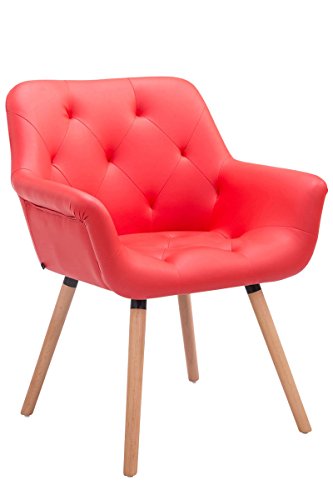 CLP Esszimmerstuhl Cassidy mit Kunstlederbezug und sesselförmigem Sitz I Retrostuhl mit Armlehne, Farbe:rot, Gestell Farbe:Natur von CLP