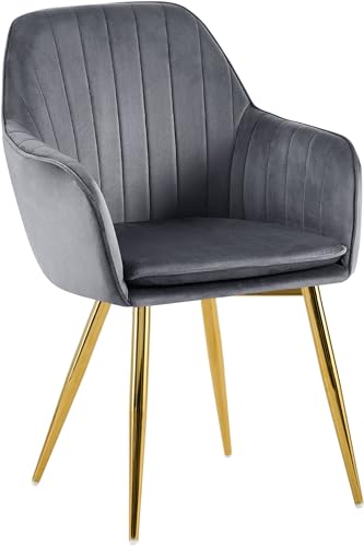 CLP Esszimmerstuhl Cheryl Samt, komfortabler Sessel mit robustem Gestell, Belastbarkeit von max. 150 kg, Farbe:dunkelgrau, Gestell Farbe:Gold von CLP
