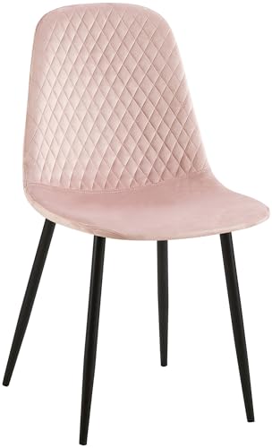 CLP Esszimmerstuhl Giverny Samt, Gepolsterter Stoffstuhl mit Ziernähten und Bodenschonern, belastbar bis 150 kg, Farbe:pink, Material:Samt von CLP