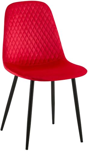 CLP Esszimmerstuhl Giverny Samt | Gepolsterter Stoffstuhl mit Ziernähten und Bodenschonern, Farbe:rot, Material:Samt von CLP