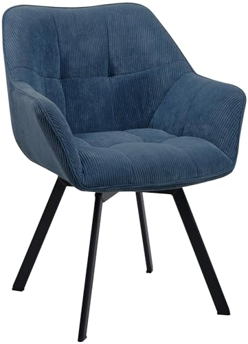 CLP Esszimmerstuhl Jordi Cord I Schwenkbarer Polsterstuhl I Sessel mit 4Fuß-Metallgestell, Farbe:blau von CLP