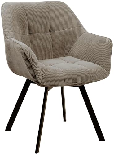 CLP Esszimmerstuhl ergonomisch Jordi Cord, drehbar mit Armlehnen, Polstersessel, 4-Fuß-Metallgestell, bis 150 kg, mit Bodenschonern, Farbe:braun von CLP