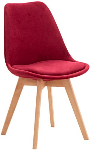 CLP Esszimmerstuhl Linares Kunststoff I Stoff I Samt I Cord I Lederoptik I Lehnstuhl Mit Holzgestell, Farbe:rot, Material:Samt von CLP