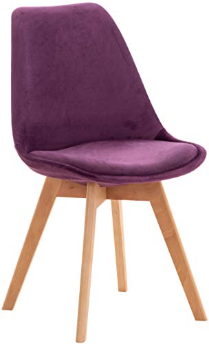CLP Esszimmerstuhl Linares Kunststoff I Stoff I Samt I Cord I Lederoptik I Lehnstuhl Mit Holzgestell, Farbe:lila, Material:Samt von CLP