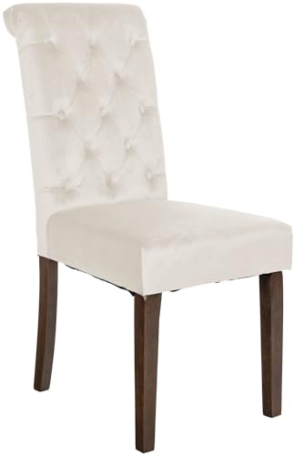 CLP Esszimmerstuhl Lisburn I Samt I Stoff I Polsterstuhl Gesteppt Chesterfield Design, Farbe:Creme, Material:Samt von CLP