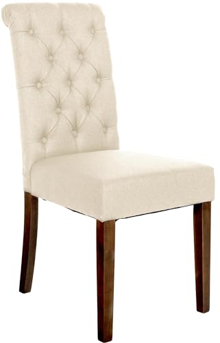 CLP Esszimmerstuhl Lisburn I Samt I Stoff I Polsterstuhl Gesteppt Chesterfield Design, Farbe:Creme, Material:Stoff von CLP