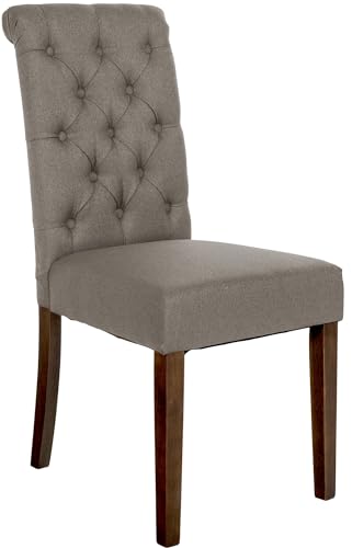 CLP Esszimmerstuhl Lisburn I Samt I Stoff I Polsterstuhl Gesteppt Chesterfield Design, Farbe:Taupe, Material:Stoff von CLP