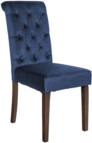 CLP Esszimmerstuhl Lisburn I Samt I Stoff I Polsterstuhl Gesteppt Chesterfield Design, Farbe:blau, Material:Samt von CLP