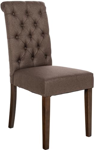 CLP Esszimmerstuhl Lisburn I Samt I Stoff I Polsterstuhl Gesteppt Chesterfield Design, Farbe:braun, Material:Stoff von CLP