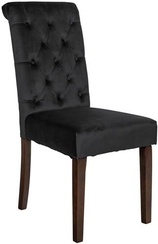 CLP Esszimmerstuhl Lisburn I Samt I Stoff I Polsterstuhl Gesteppt Chesterfield Design, Farbe:schwarz, Material:Samt von CLP