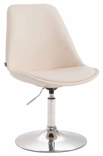 CLP Esszimmerstuhl Maverick Kunstleder I höhenverstellbarer Lehnstuhl I Drehstuhl mit Trompetenfuß I Sitzhöhe von ca. 43-48 cm, Farbe:Creme, Gestell Farbe:Chrom von CLP
