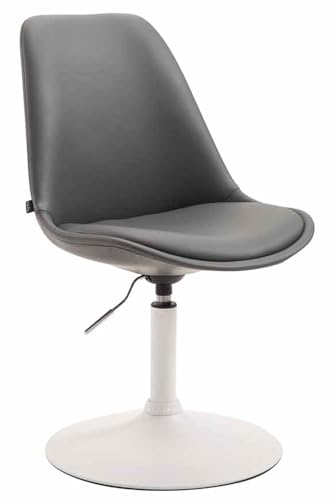 CLP Esszimmerstuhl Maverick Kunstleder I höhenverstellbarer Lehnstuhl I Drehstuhl mit Trompetenfuß I Sitzhöhe von ca. 43-48 cm, Farbe:grau, Gestell Farbe:weiß von CLP