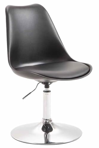 CLP Esszimmerstuhl Maverick Kunststoff I höhenverstellbarer Lehnstuhl I Drehstuhl mit Trompetenfuß I Sitzhöhe von ca. 43-48 cm, Farbe:schwarz, Gestell Farbe:Chrom von CLP