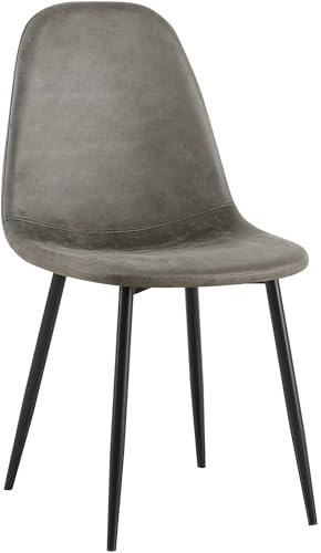 CLP Esszimmerstuhl gepolstert Napier, Küchenstuhl mit Rückenlehne und schwarzem Metallgestell, Polsterstuhl Esszimmer bis 150 kg belastbar, Farbe:dunkelgrau, Material:Vintage Kunstleder von CLP