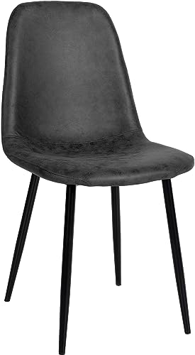 CLP Esszimmerstuhl Napier I Samt I Stoff I Kunstleder I Mit Bodenschonern, Farbe:schwarz, Material:Vintage Kunstleder von CLP