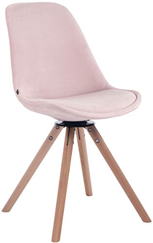 CLP Esszimmerstuhl Troyes Samt Rund Mit Hochwertigem Sitzpolster I Lehnstuhl Mit Stabilem Holzgestell I Drehbar I Sitzhöhe 48 cm, Farbe:pink, Gestell Farbe:Natur von CLP