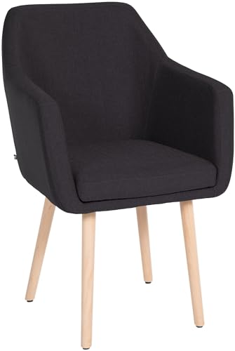 CLP Esszimmerstuhl Utrecht Mit Stoffbezug I Polsterstuhl Mit Robustem Holzgestell I Retrostuhl Mit Bodenschonern I, Farbe:schwarz, Gestell Farbe:Natur von CLP