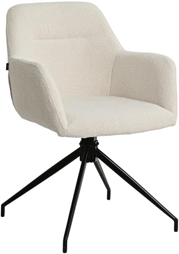 CLP Esszimmerstuhl drehbar Merlinda, Sessel mit Armlehnen in Teddy-Polsterung, 180° Swivel-Funktion, Polsterstuhl mit Metallgestell, Farbe:Creme von CLP