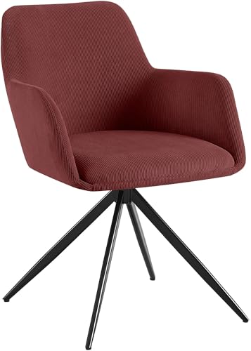 CLP Esszimmerstuhl drehbar Olema Cord, 180° schwenkbarer Sessel mit Armlehne und Rückenlehne, bis 150 kg Belastbarkeit, Farbe:Bordeauxrot von CLP