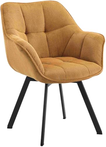 CLP Esszimmerstuhl ergonomisch Jordi Cord, drehbar mit Armlehnen, Polstersessel, 4-Fuß-Metallgestell, bis 150 kg, mit Bodenschonern, Farbe:orange von CLP