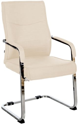 CLP Freischwinger Besucherstuhl Hobart I Stoff- oder Kunstlederbezug, Chromgestell und Gepolsterte Armlehnen I Ergonomischer Schwingstuhl, Farbe:Creme, Material:Stoff von CLP