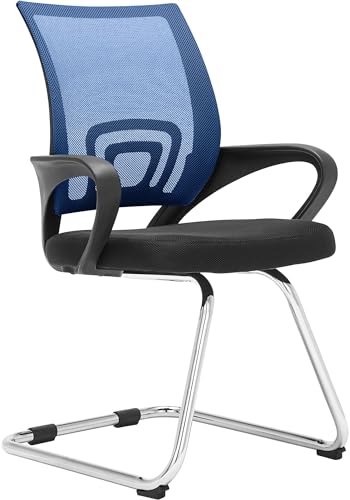 CLP Freischwinger Eureka I Polsterstuhl mit Stoffbezug I Rückenlehne mit Netzbezug I Esszimmerstuhl mit Metallgestell, Farbe:blau von CLP